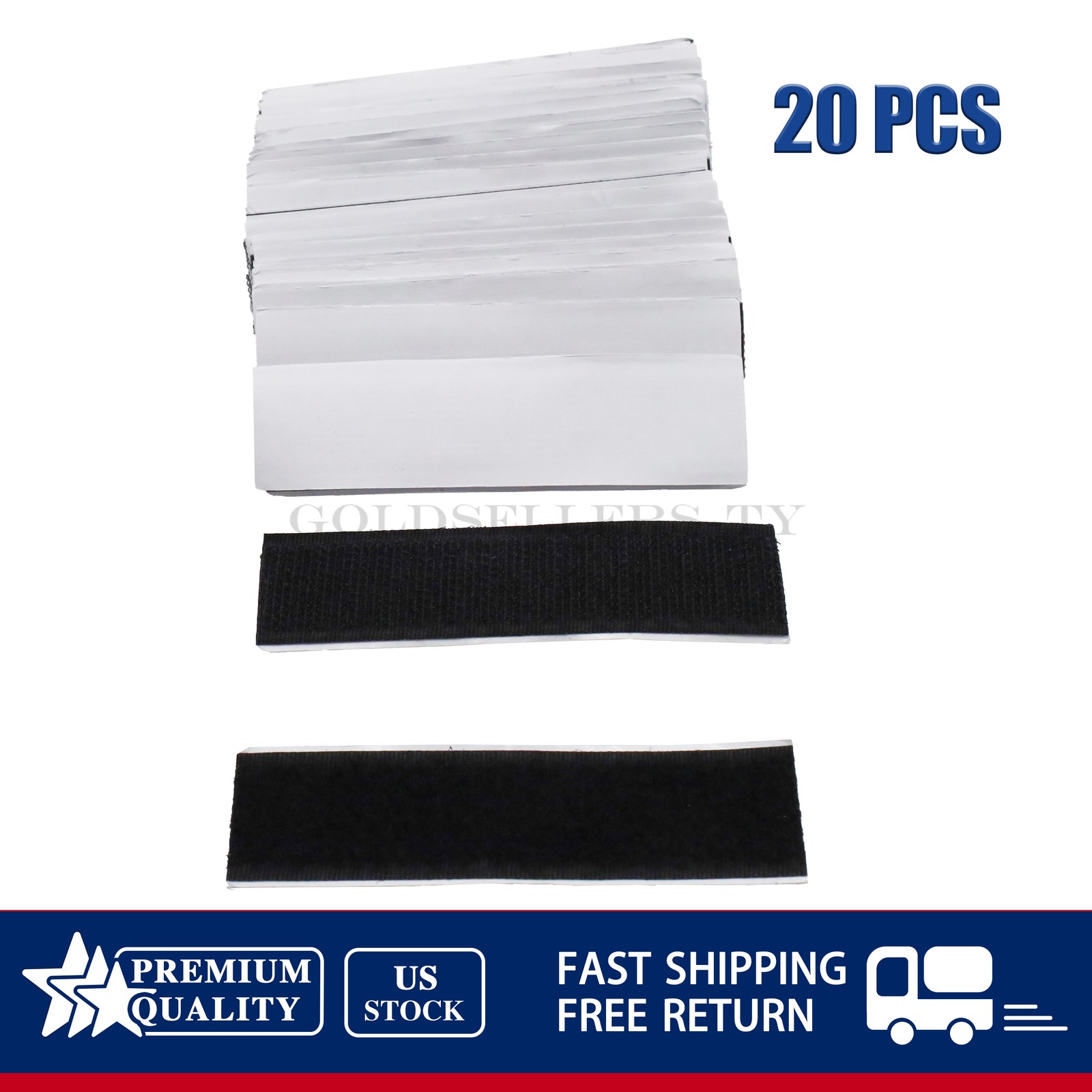 20 Sets Black Heavy Duty Hook & Loop Adhesive Strips Sticky Back Fastener 1x4”
