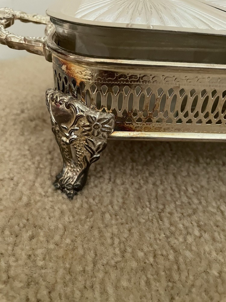 Vintage Silver Plated Covered Triple Baker w/Glass Liners