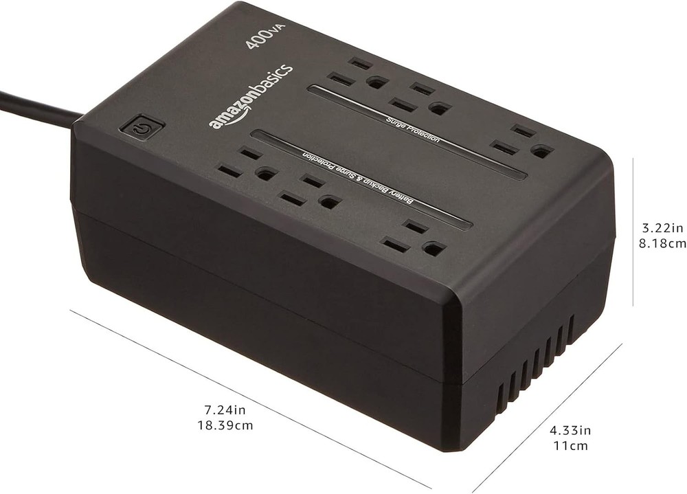 Amazon Basics UPS Battery Backup & Surge Protector, 400VA/255W, 6 Outlets