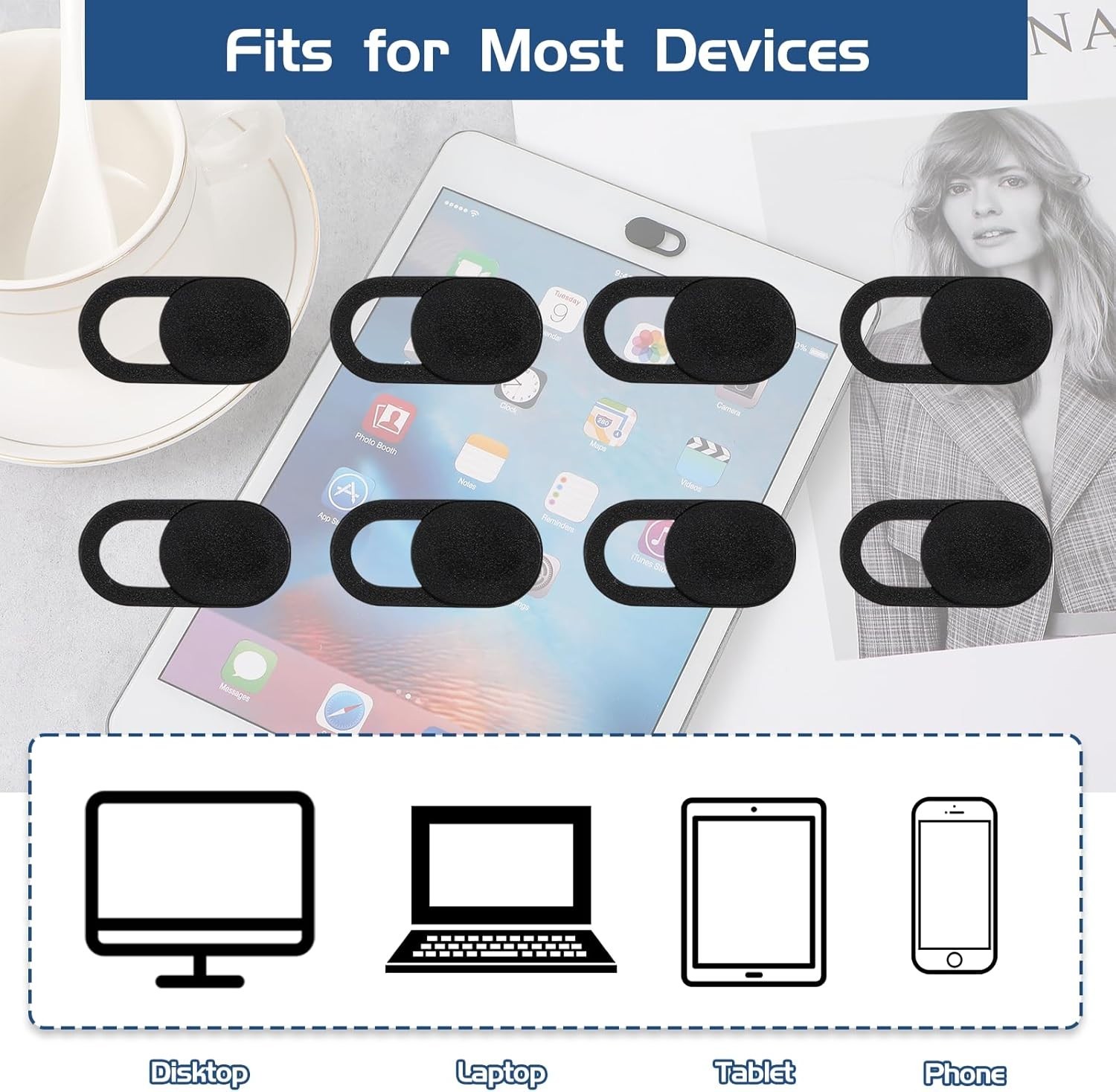 50 Pcs Black Ultra-Thin Webcam Cover Slide, Laptop Camera Privacy Protectors