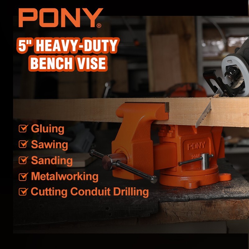 PONY Bench Vise 5-in Heavy-Duty Utility Combination Pipe Vise Swivel Base Bench