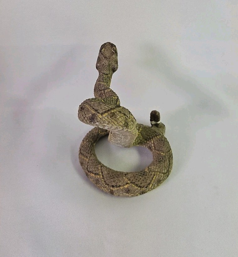 Vintage Snake Scary Coiled Rattlesnake Ceramic Figurine 4" Appx.