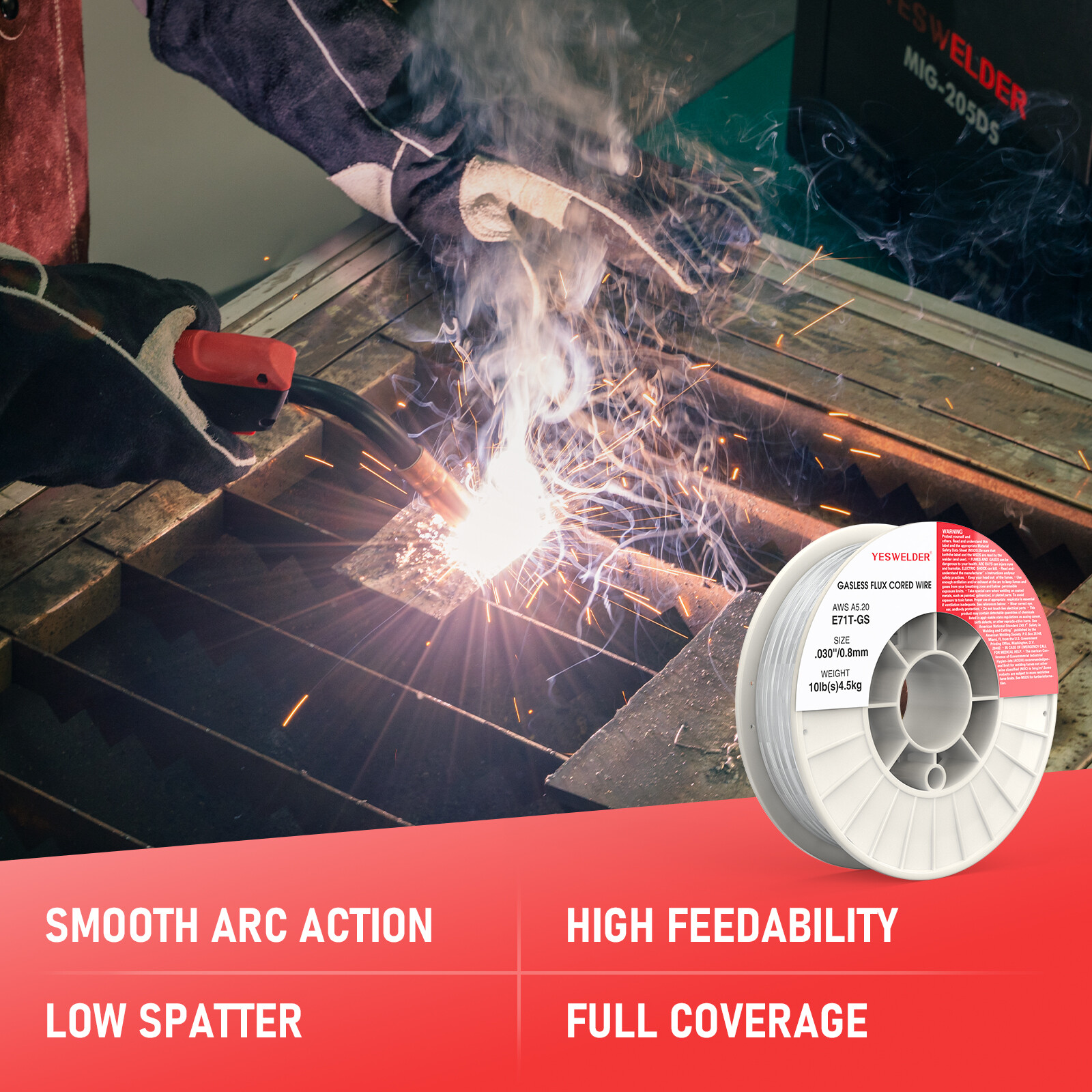 Flux Core Gasless Mig Wire, Mild Steel-E71TGS .030" 0.8mm-10 Lbs Spool