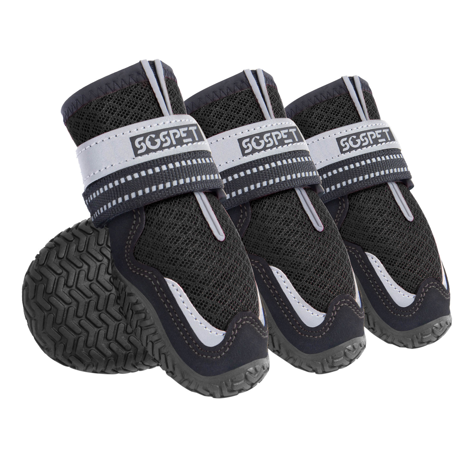 4Pcs Mesh Dog Shoes Boots Paw Protector Reflective Anti-slip Red /Black