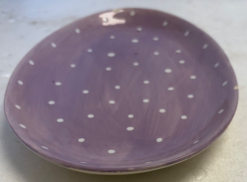 Studio 33 Ceramic Decorative Easter Egg Shaped Plate Purple Spotted 9 1/4" wChip
