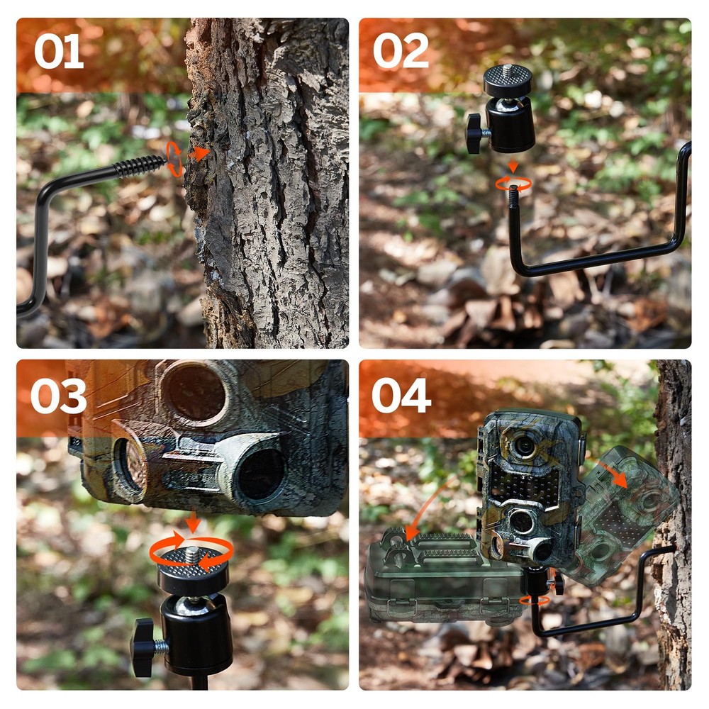 Trail Camera Tree Mount, 4 Pack Tracking Bracket, Tree 1/4" x 20 Screw，360° R...
