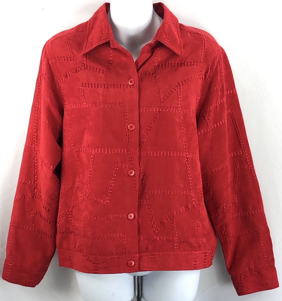 Faux suede light jacket m red patchwork stitching buttonup longsleeve Glam Punk