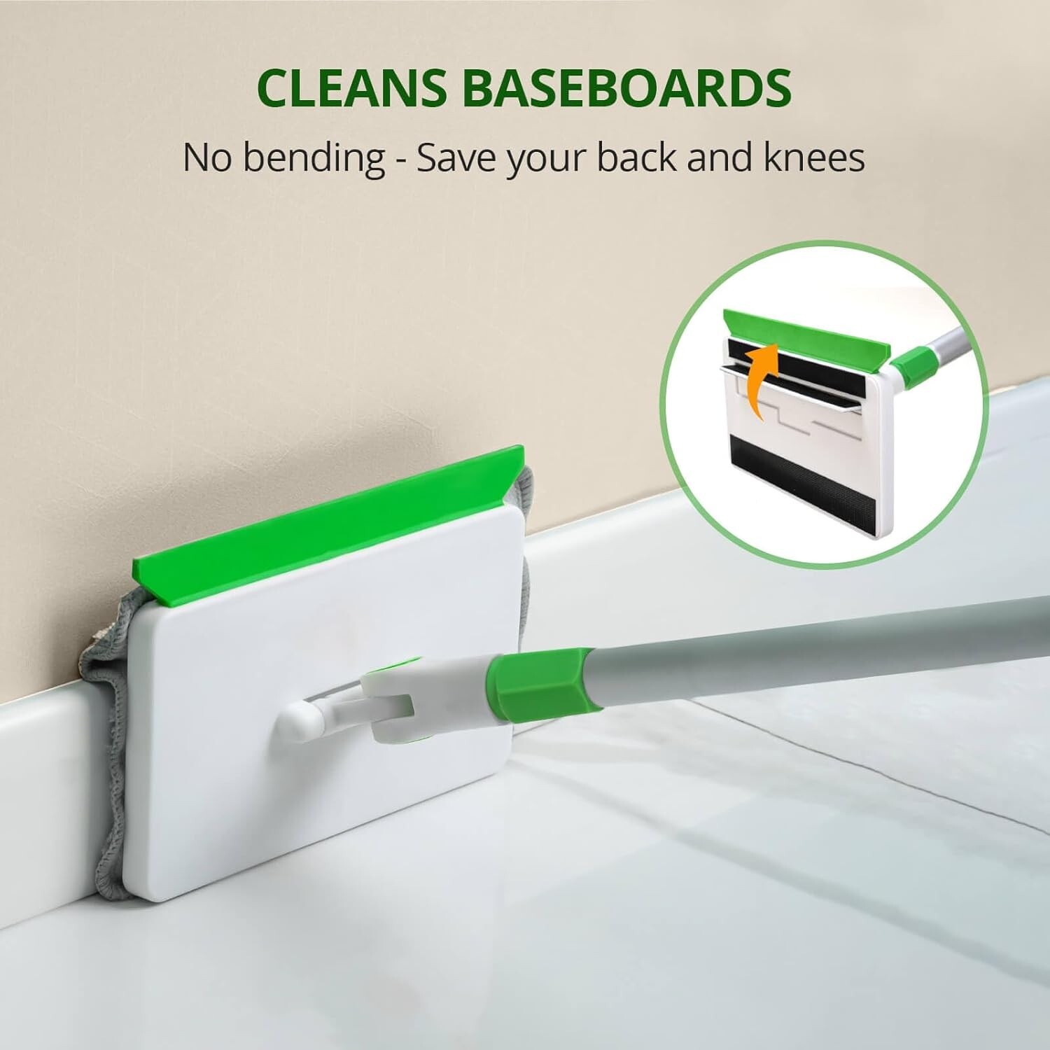 Baseboard Cleaner Tool with 4 Cleaning Pads for Walls ,Ceiling , Floor, Window