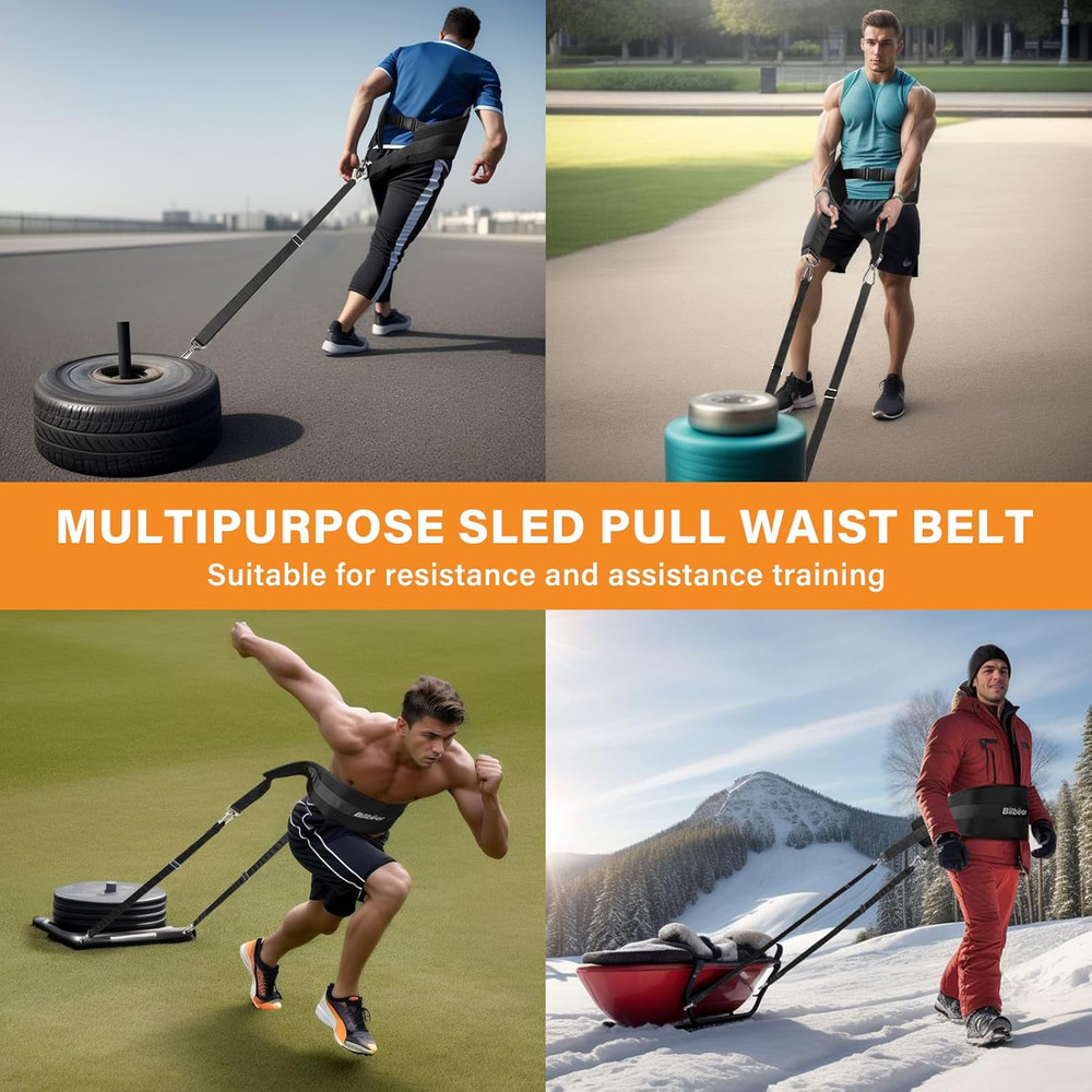 Sled Pulling Belt,Adjustable Sled Training Waist Belt, Belt for Pulling with 2 P