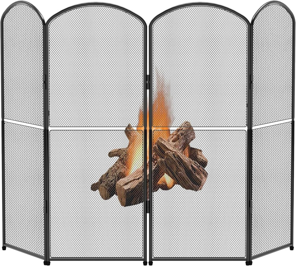 4 Panel Fireplace Screen Stand Fire Spark Guard Cover Fireplace Screen Decor