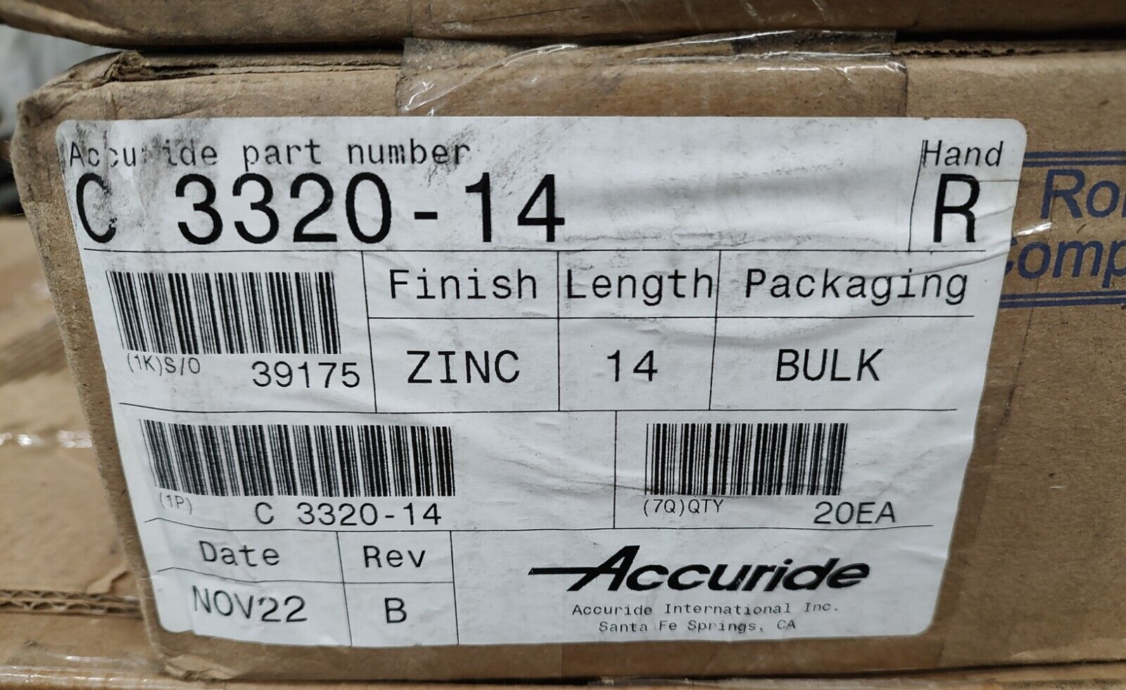 Accuride C3320-14" Ball Bearing Drawer Slide Clip In Style For Tool Box RH Side