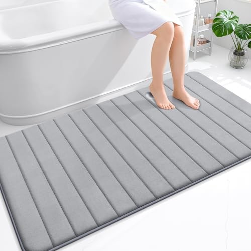 Memory Foam Bath Mat 59x35, Super Soft Striped 59" x 35" Rectangular Grey