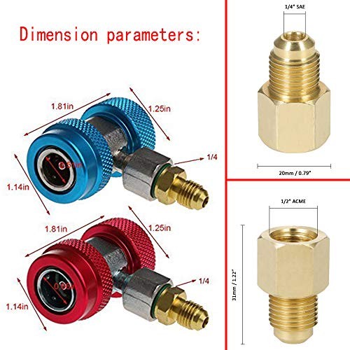 Adjustable R134a Quick Coupler High Low Conversion Adapter Fittings,