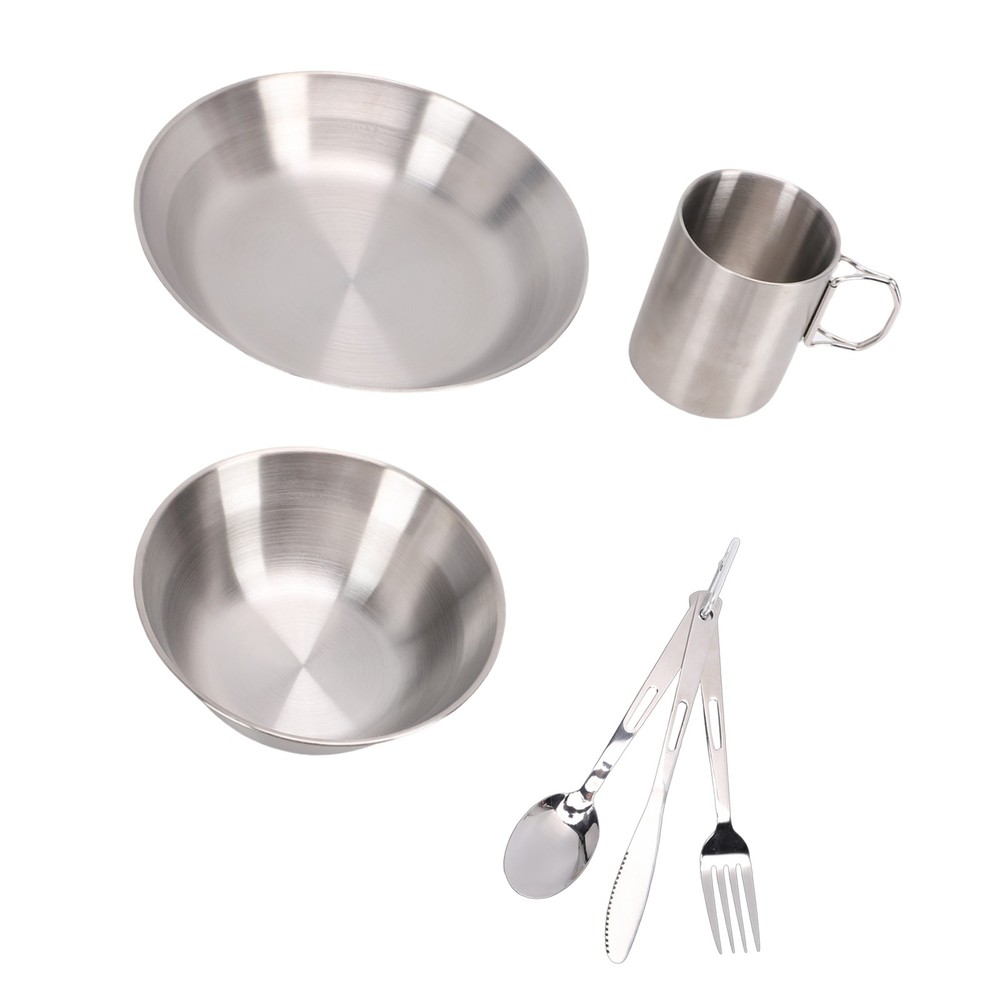 Portable Stainless Steel Camping Tableware Set Double-layer Cup Thickened B TAGX