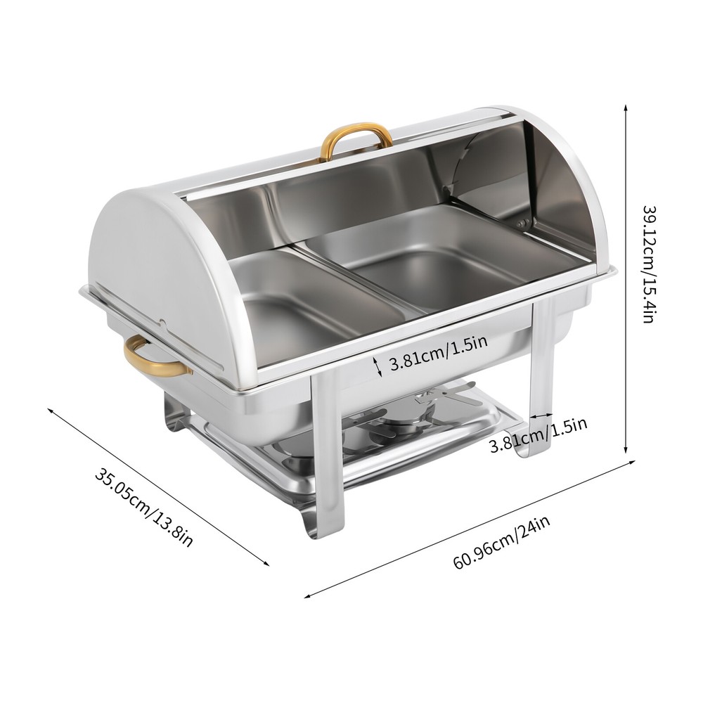 9L Rectangular Stainless Steel Double-compartment Chafing Dish Buffet Warmer NEW