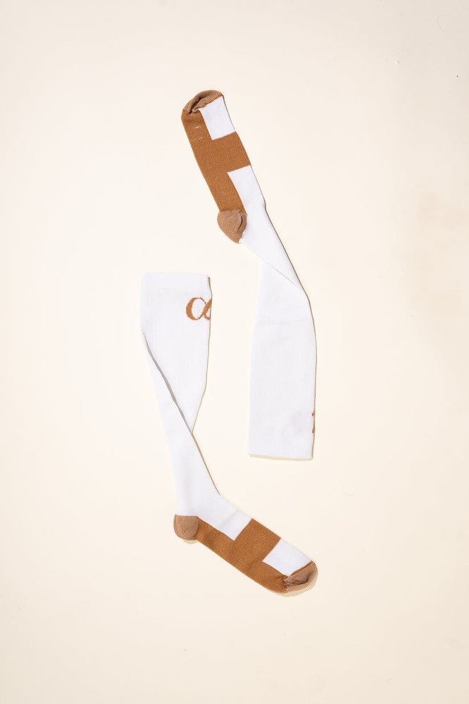 Alpha Sole - Knee High White + Copper Compression Socks