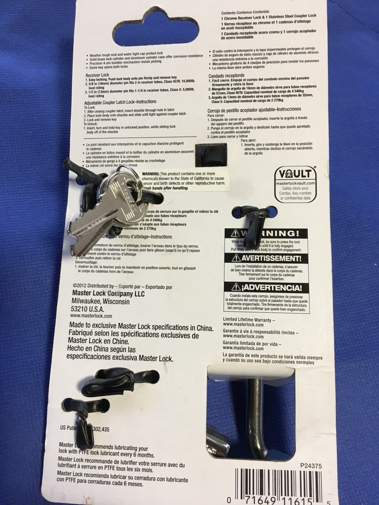 Master Lock 2848DAT 1/2" Coupler & 5/8" Receiver SS Lock FAST SHIPPING ⚡️