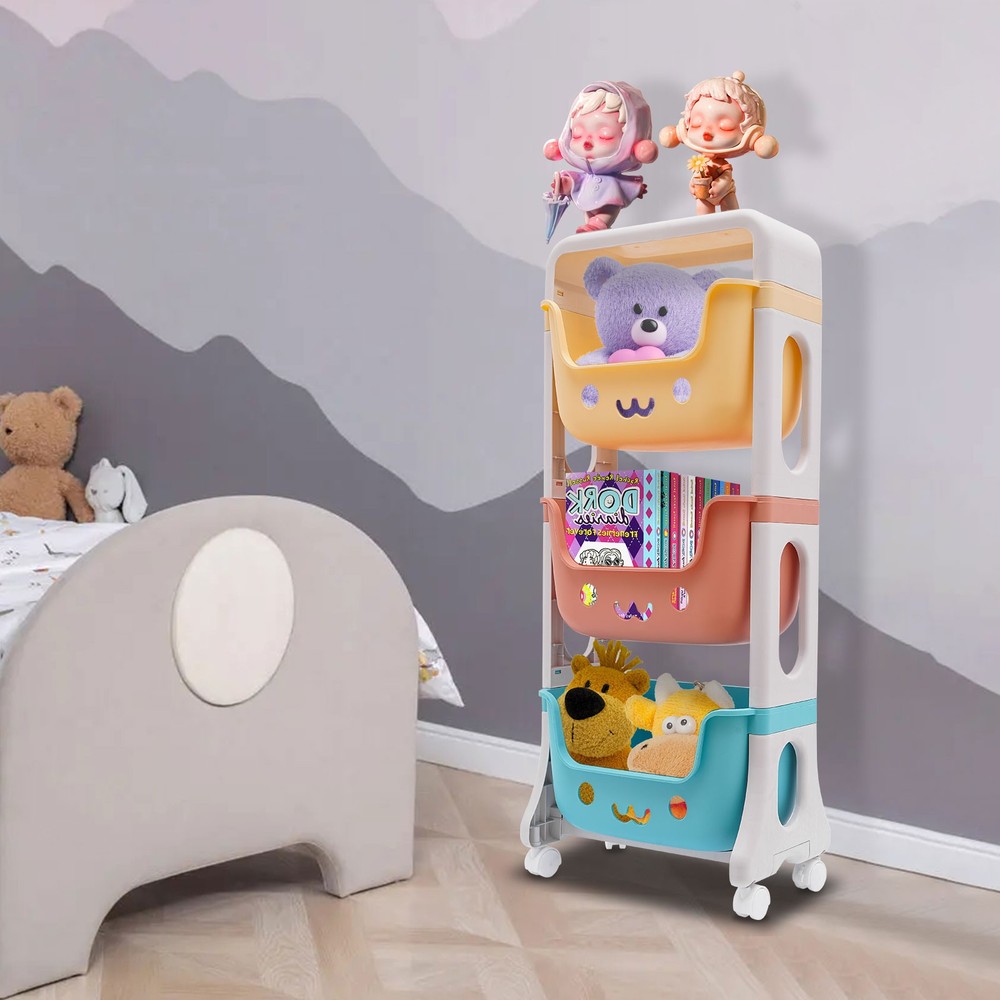 Storage Organizer, 3-Tier Stackable Rolling Cart, Storage Bins Organizer+Wheels