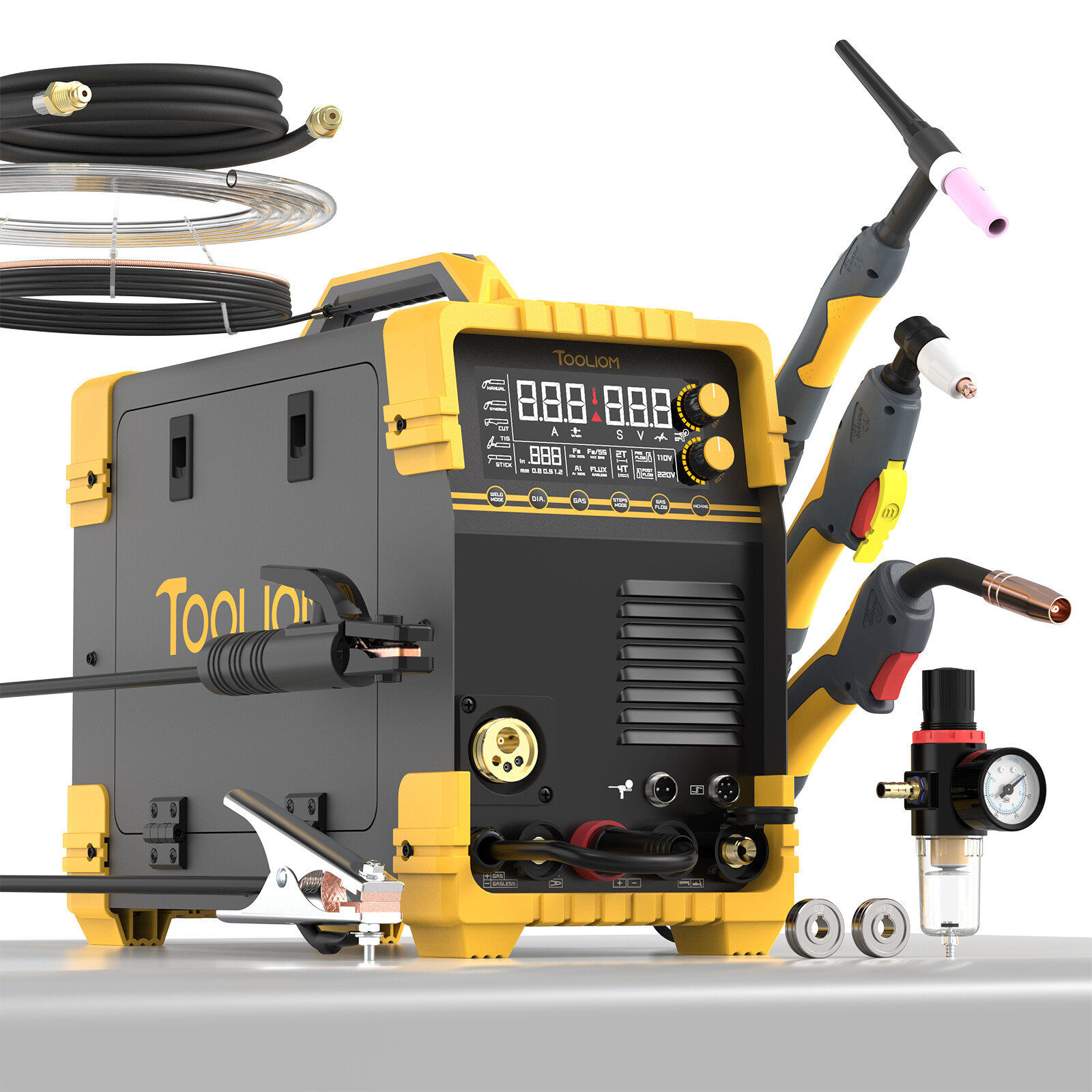 5-in-1 Pro MIG/TIG/Stick/CUT Aluminum Welder, 110/220V Dual, Spool Gun Ready