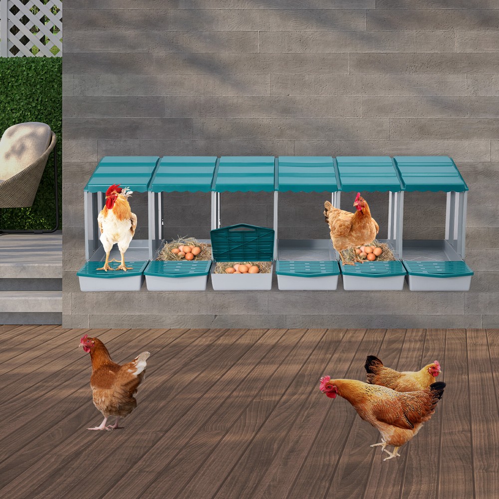 6 Compartments Chicken Laying Boxes with Egg Collection Nesting Boxes Green US