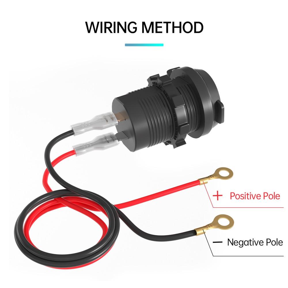 Motorcycle Charger Cigarette Lighter Socket 2 USB Type-C Charging Power Outlet