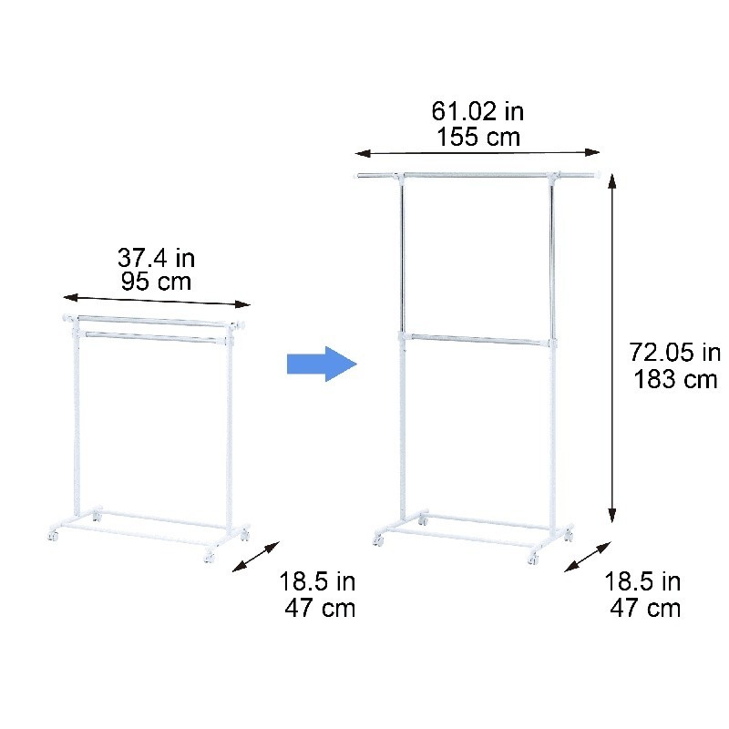 Adjustable 2-Tier Rolling Garment Rack Clothes Organizer Storage Solution New