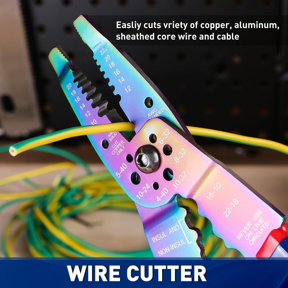 WORKPRO 8" Wire Stripper/Wire Crimping Tool, Stripper Titanium Coated
