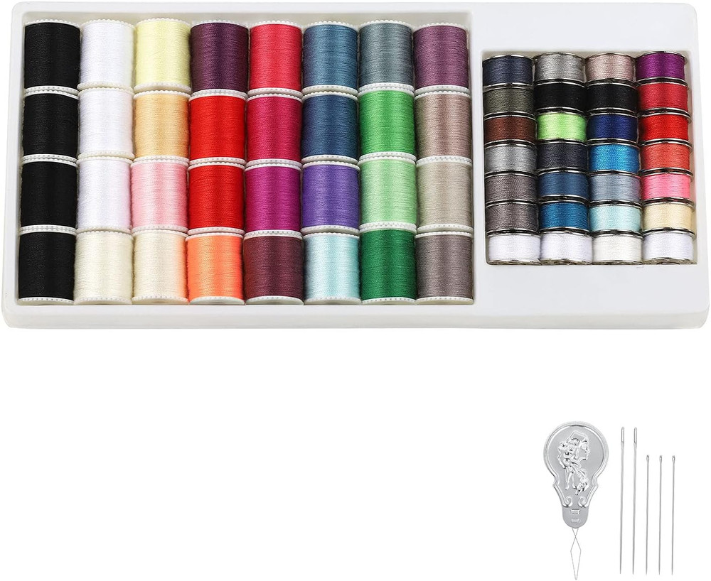 60 Pcs Bobbins Sewing Thread Kit, Polyester Mini Bobbins and Thread Spools for H
