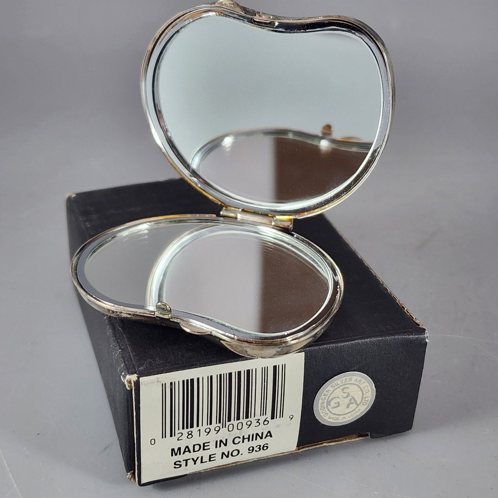 Godinger Silver Art Co Silverplate Kidney Shaped Compact Mirror 2" x 1.5"