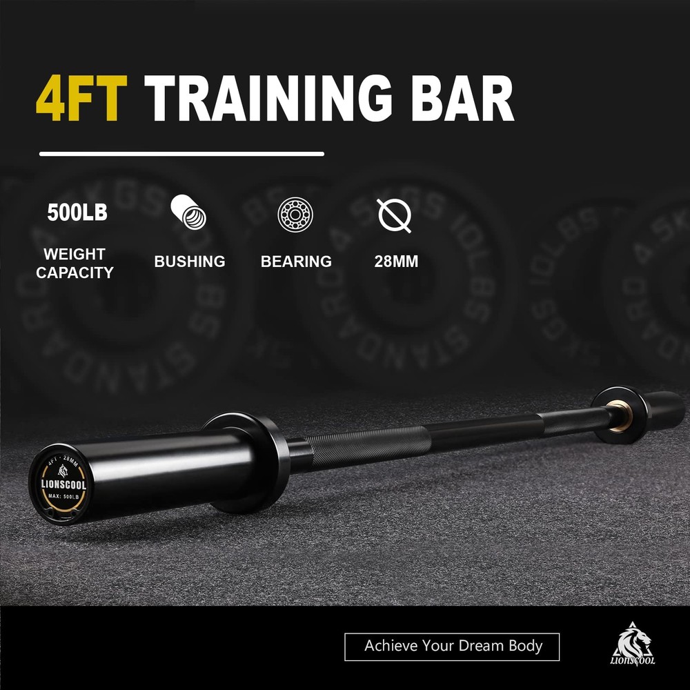 Premium 4ft Barbell (Black E-coating, 4FT, 500LBS)