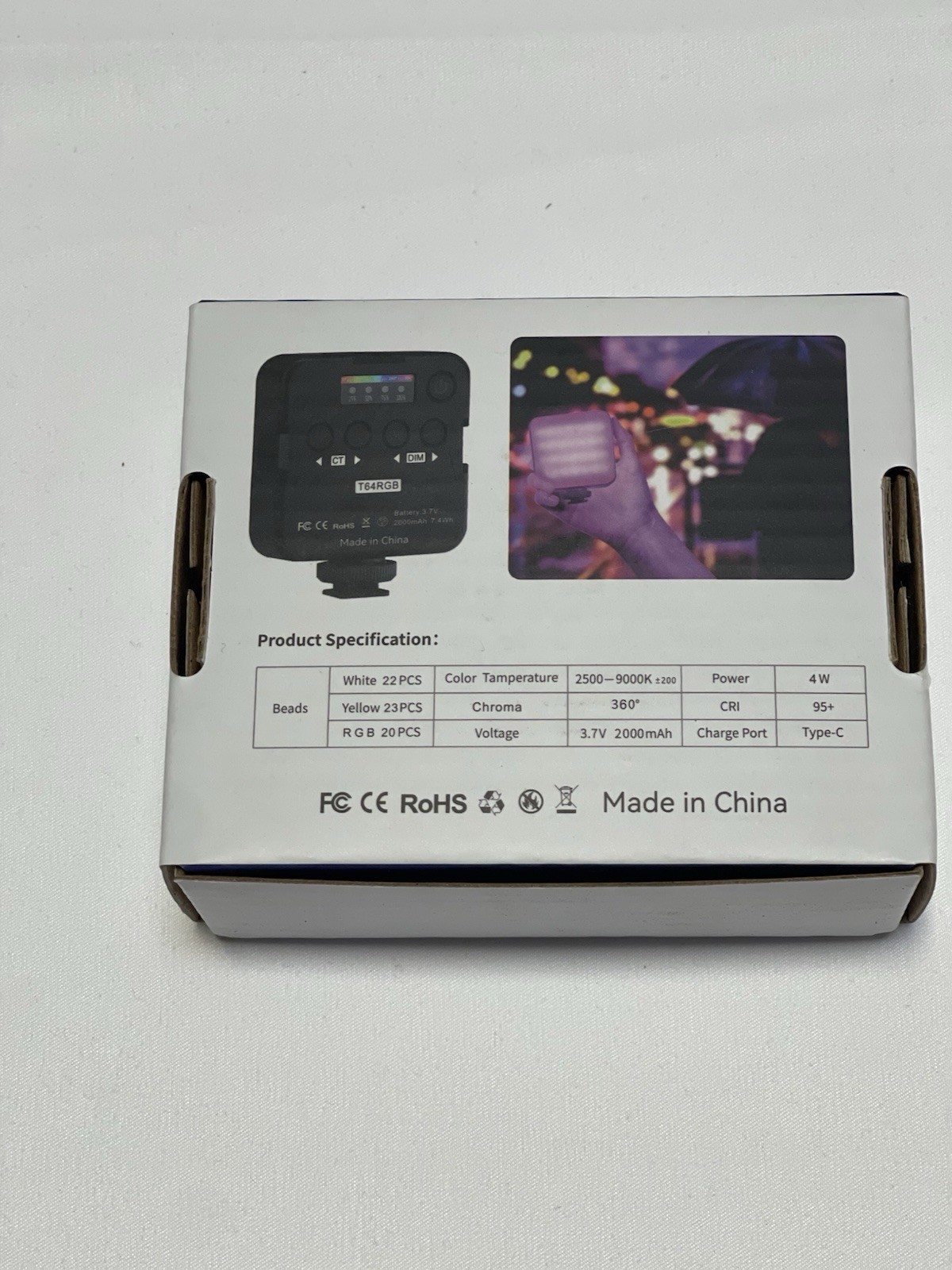 Pocket Camera Video Light RGB 2500K-9000K, Rechargeable Full Color , CRI 95