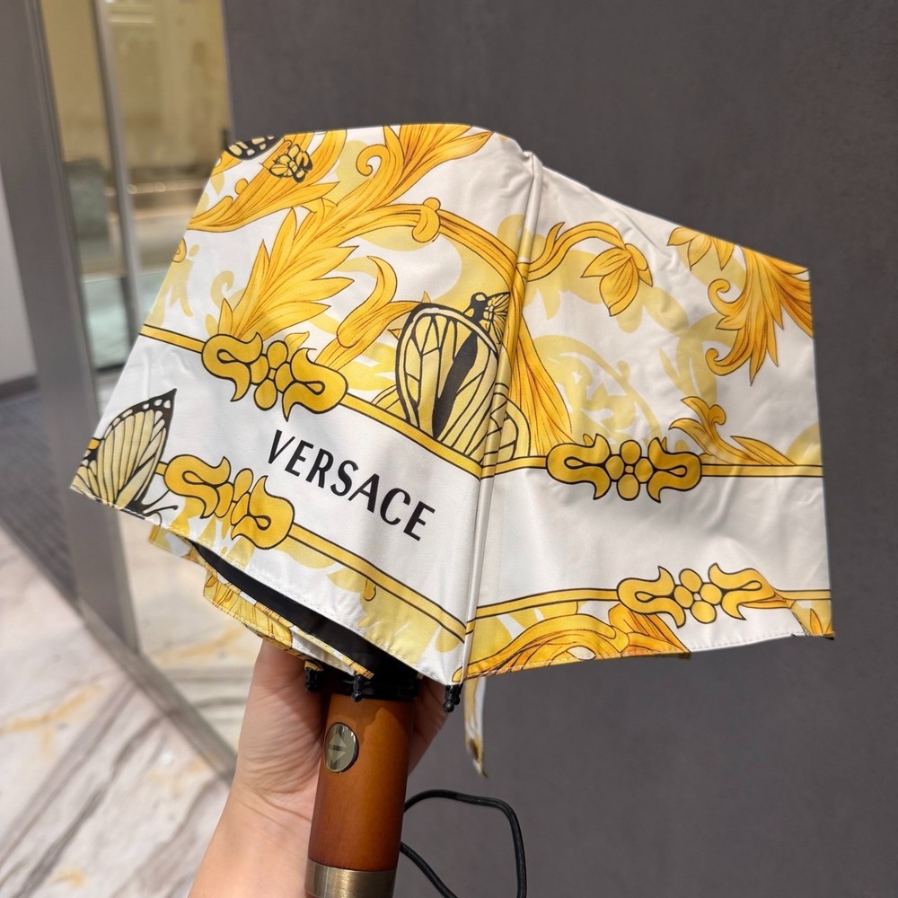 Versace white butterfly pattern Umbrella Automatic 3-Fold Sun Rain Parasol
