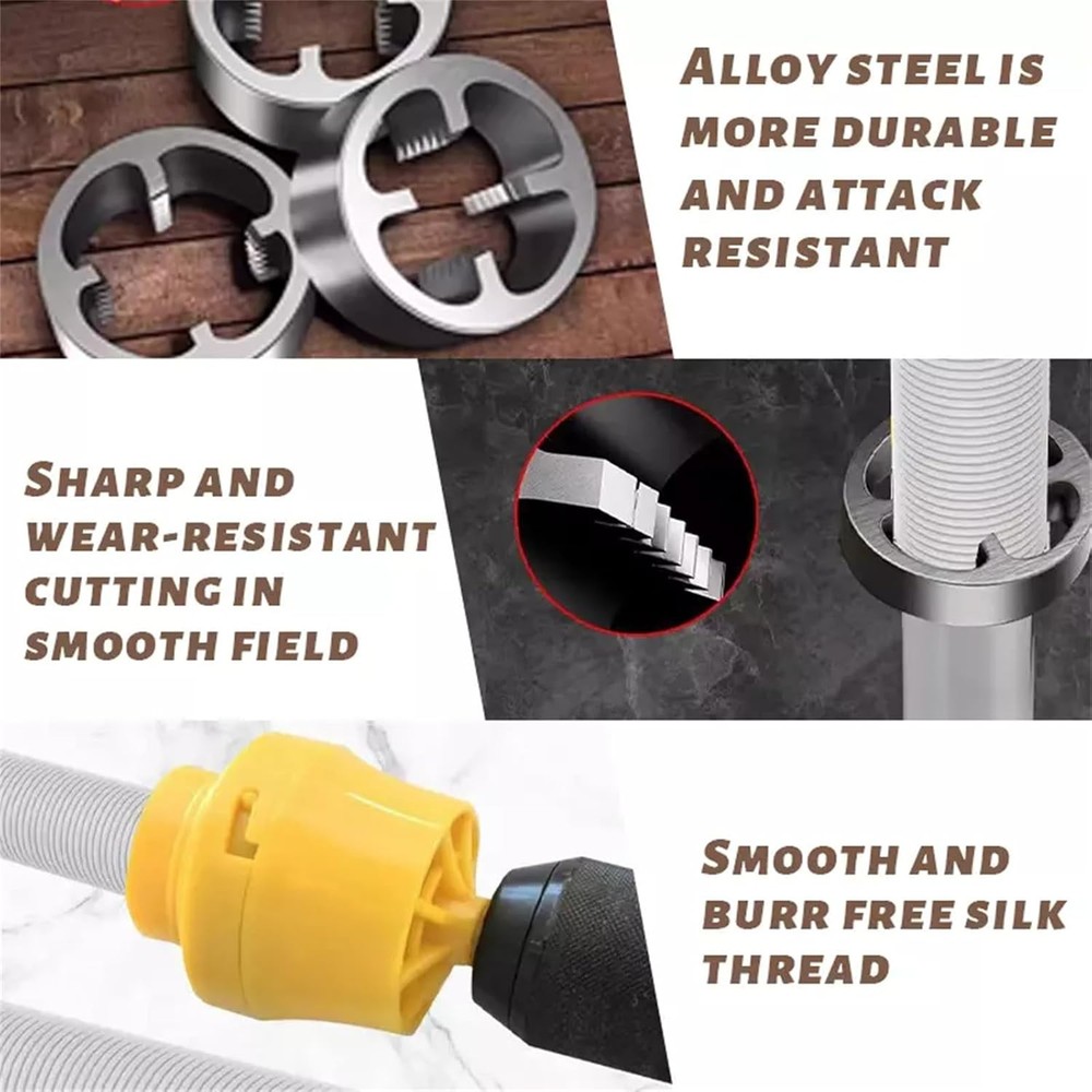 PVC Thread Maker Tool for Electric Drill Pipe Threader Kit and 1/2" 3/4" 1" Dies