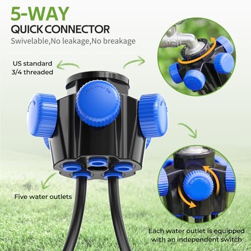 5-Ways Connector, Irrigation System Accessory, Compatible with 1/4''
