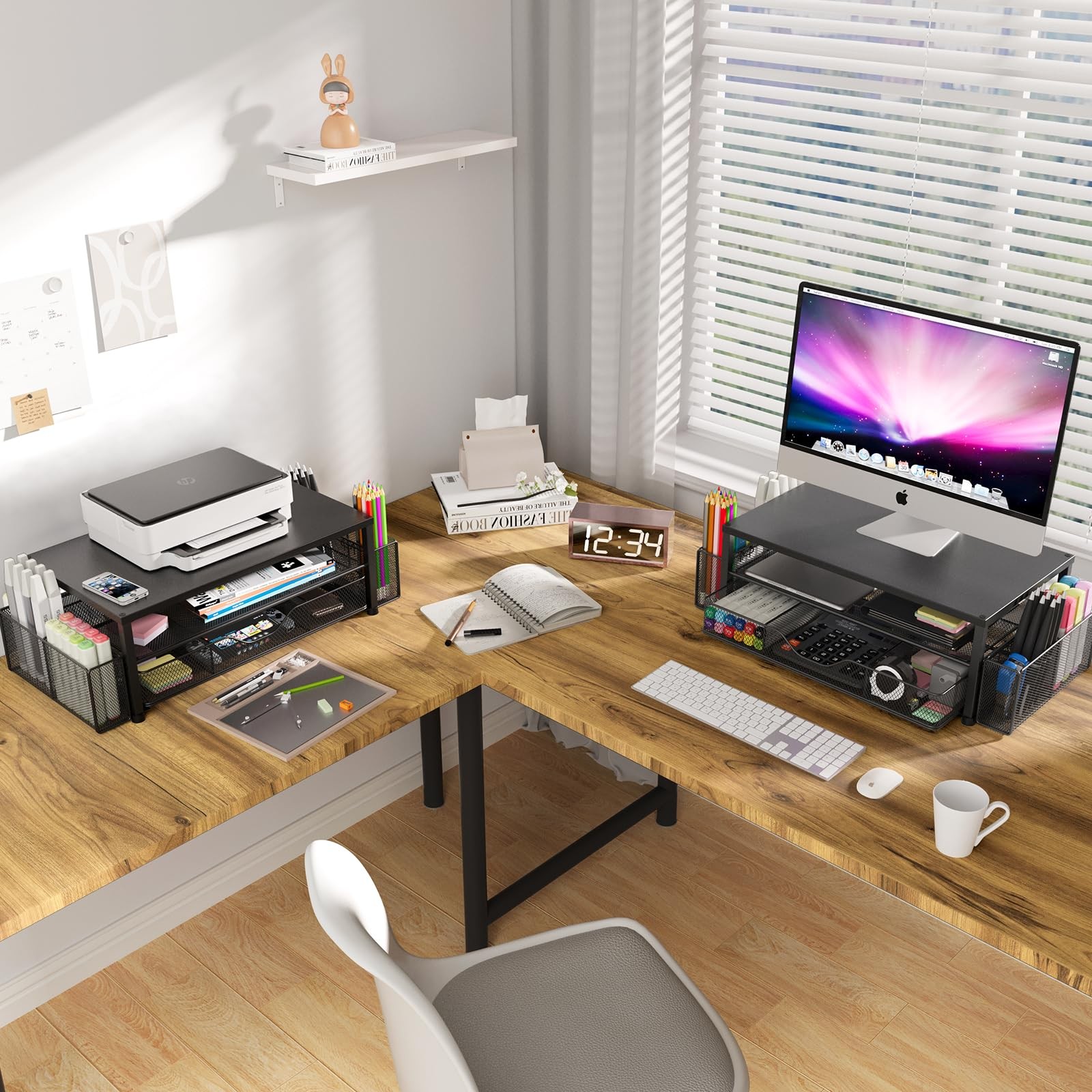 OPNICE Desk Organizer and Accessories, 2-Tier Computer Monitor Black 1-Pack