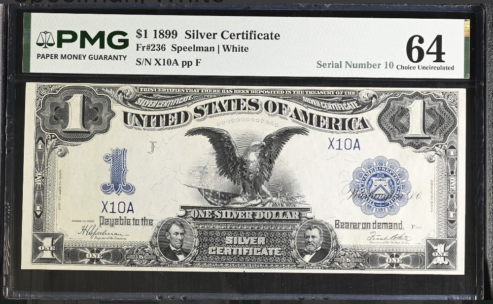 Ultra Rare 2-Digit Consecutive Solid & Binary 1899 $1 Black Eagle Fr-236 PMG 64