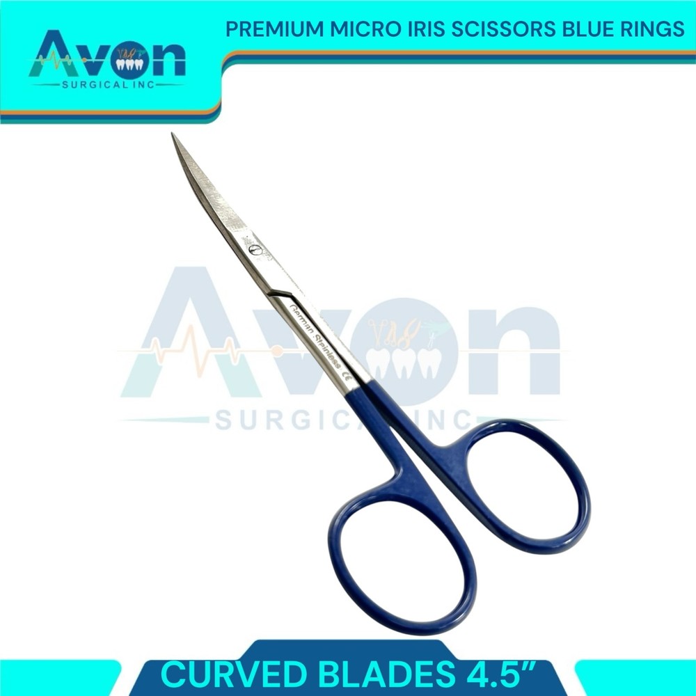 Blue Rings Dissecting Iris Scissors 4.5" Sharp Tips - Micro - Veterinary, Dental