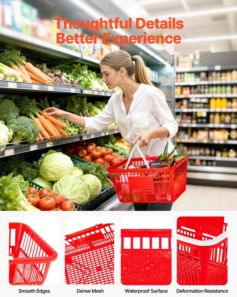Shopping Baskets, 20 PCS, 21L Stackable PE Plastic Grocery Baskets with Handles,