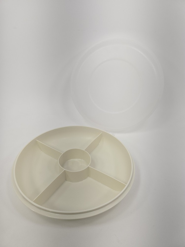 Vintage Tupperware Sheer & White Bottom Divided Tray & Lid NOS