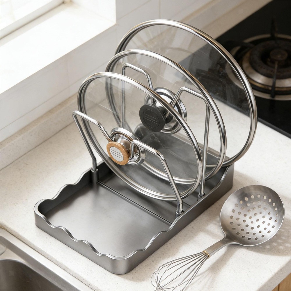 Pot Lid Holder Spoon Rest Kitchen Gadgets Rustproof Practical Storage Rack Easy
