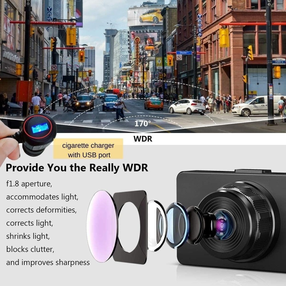 Car Dash Camera Front Rear 1080P with Loop Recording & G-Sensor - Night Vision