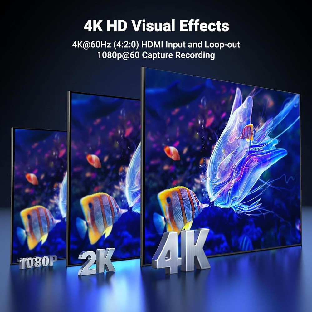 Full HD 1080P 60FPS Video Capture Device with 4K Passthrough, Microphone Input