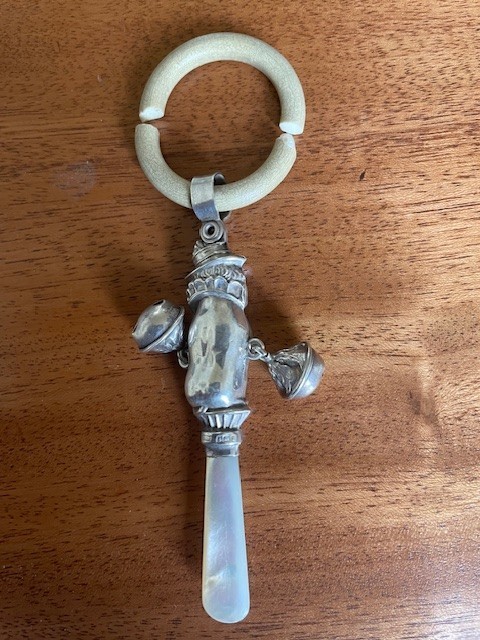 English Sterling Silver Lion Baby Rattle / Teething Ring Hallmarked Free Shippin