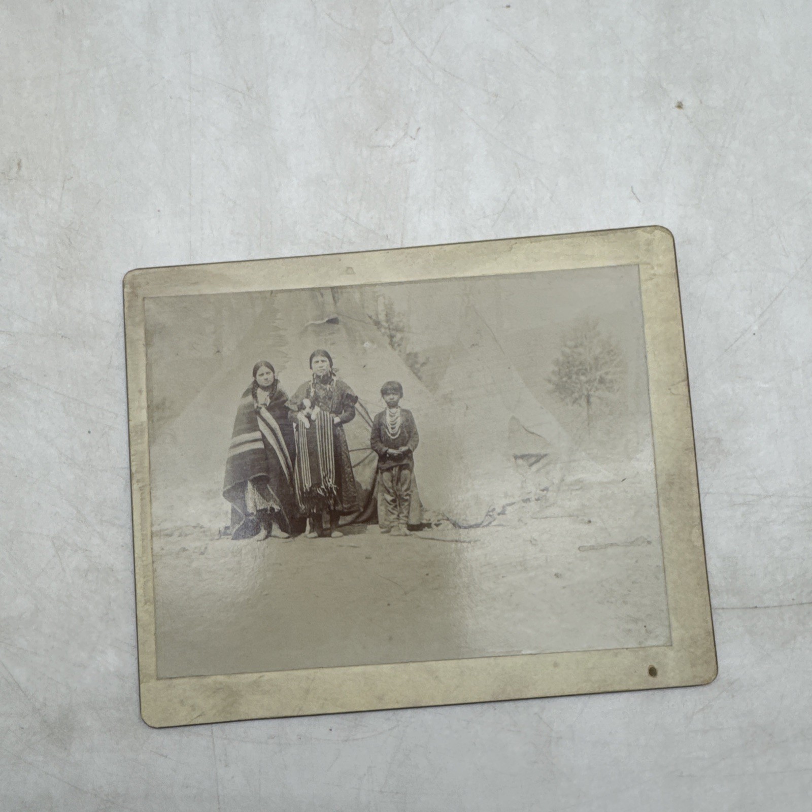 1800s Native American Cabinet Card TeePees Blankets Child Women Photograph