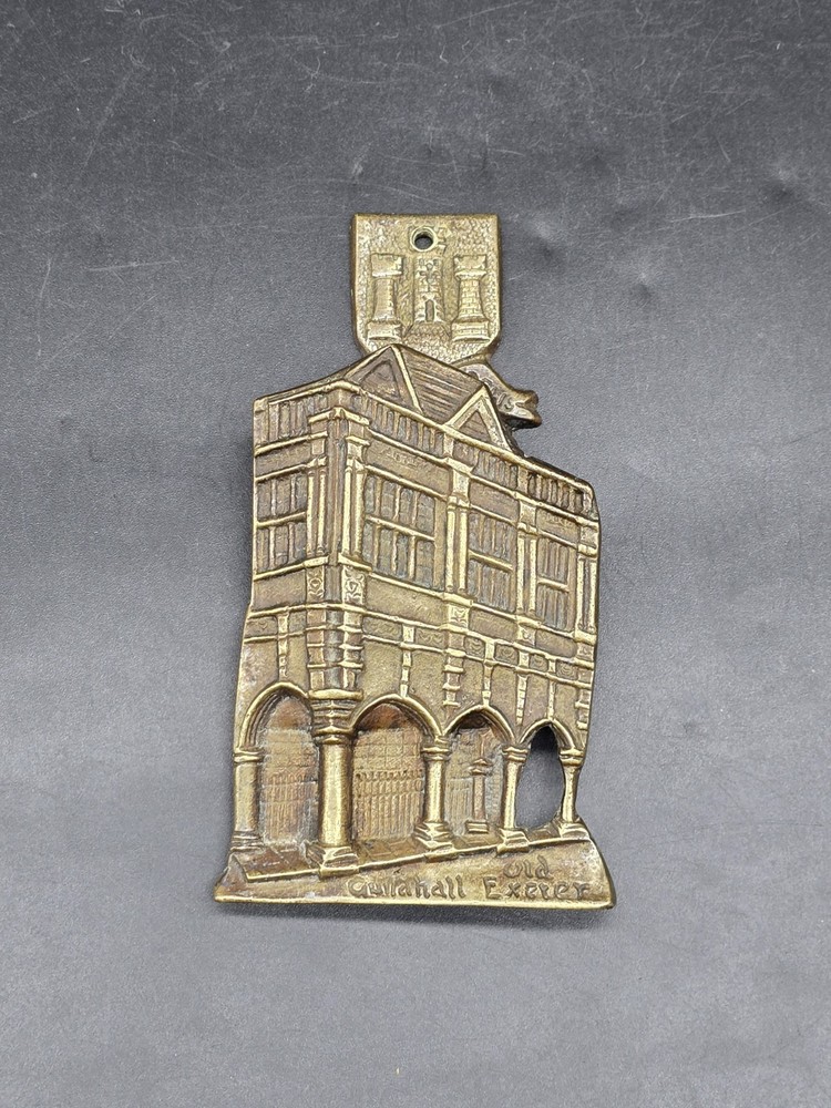 Vintage Cast Brass Door Knocker Old Guildhall Exeter Rectangular 59x112mm
