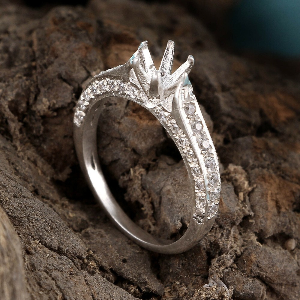 Semi Mount Ring Stone Setting Size 6X6 MM Round Shape 925 Sterling Silver Ring