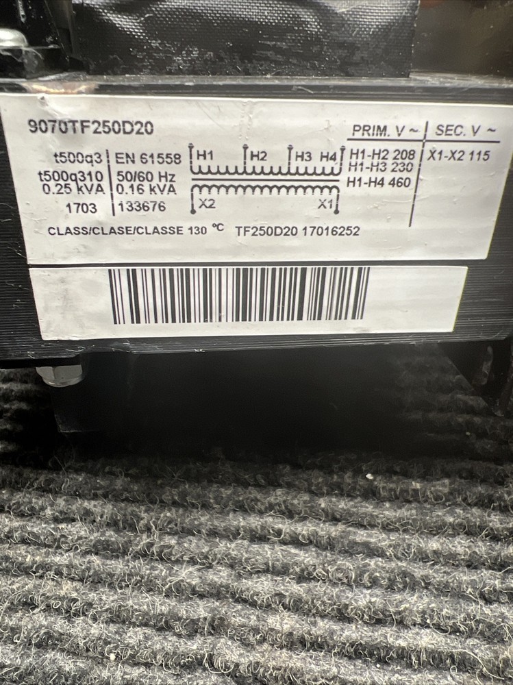 Used SQUARE D 9070TF250D20 Control Transformer Class 130