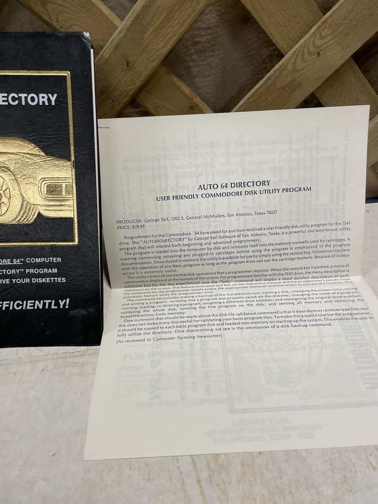 Vintage AUTO64DIRECTORY Manual / Commodore 64 / Diskettes / Computer / PC