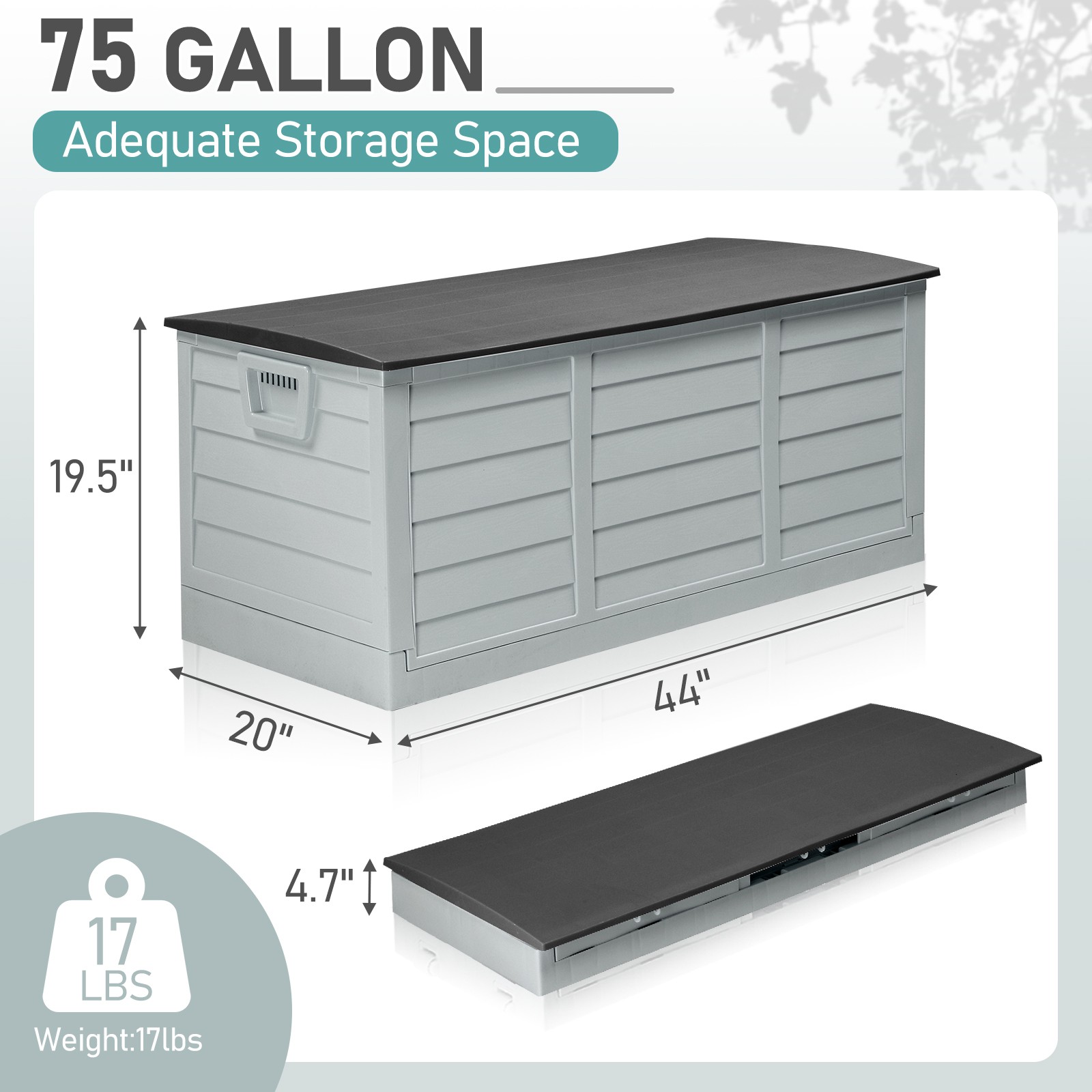 75 GAL Foldable Storage Deck Box Fast Installation with Wheels for In/Outdoor
