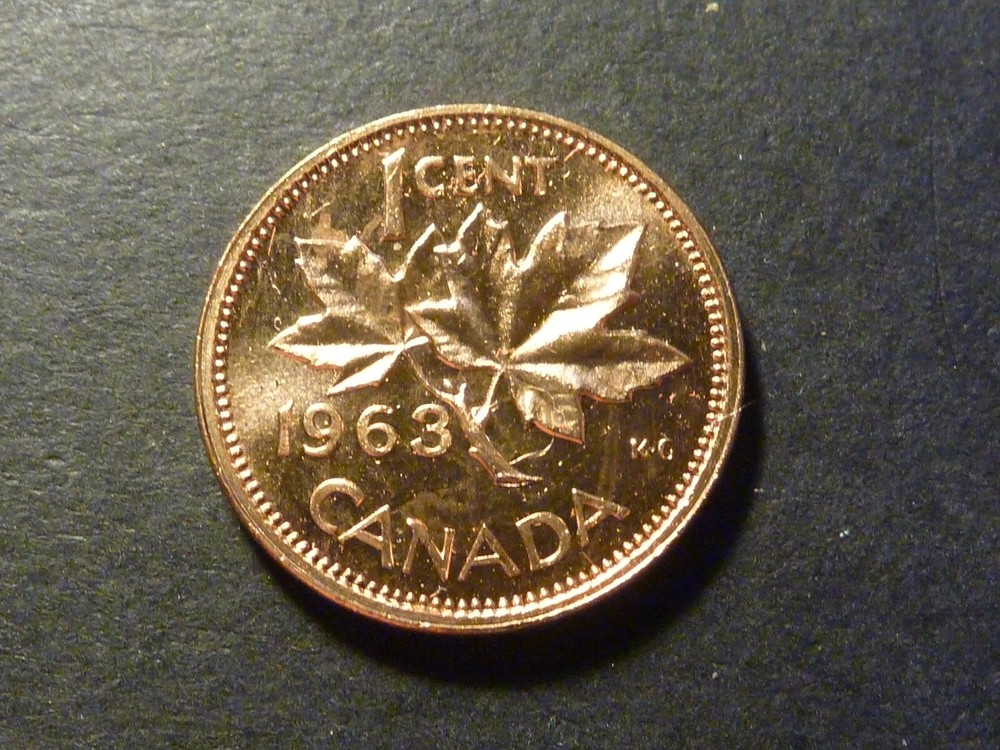 ERROR - BU Canada 1963 1-cent, partial collar (minor rim fin)